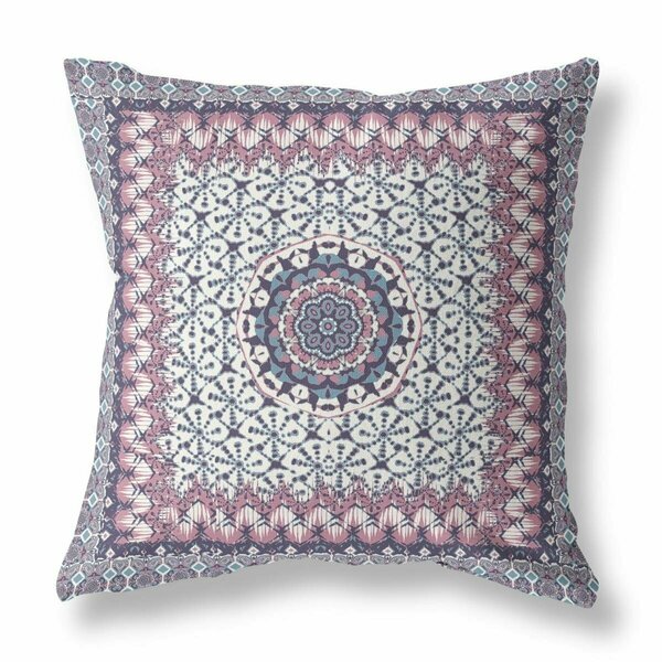 Homeroots 28 in. Holy Floral Indoor & Outdoor Throw Pillow Muted Pink & Grey 414632